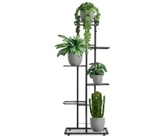 6 pakopų stovas gėlių vazonams, juodas metalas, 118 cm