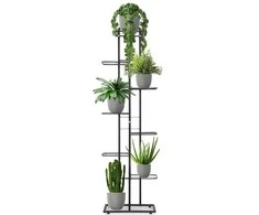 8 pakopų metalinis gėlių stovas vazonams, juodas, 153 cm