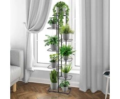 8 pakopų metalinis gėlių stovas vazonams, juodas, 153 cm