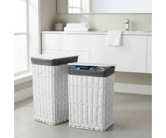 Baltų ir pilkų pintų krepšelių rinkinys 72 l ir 114 l