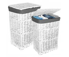 Baltų ir pilkų pintų krepšelių rinkinys 72 l ir 114 l