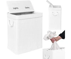 Bambukinis skalbinių krepšelis su dangteliu, 100L, baltas