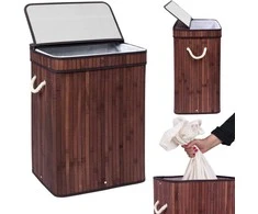Bambukinis skalbinių krepšelis su užvalkalu SOREN 80L wenge