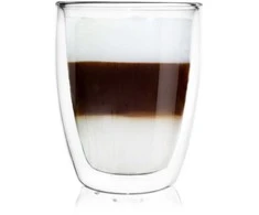 Dvisienis termo stiklas kavai, lattei, arbatai, 0,33 l