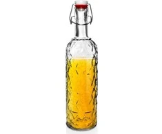 Gertuvė Dekoruotas stiklinis butelis alkoholio vyno tinktūros likerio sirupo sultims su kamštiniu spaustuku 1,1 l