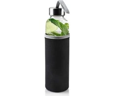 Gertuvė Stiklinis buteliukas su neopreno dangteliu, juodas, 490 ml