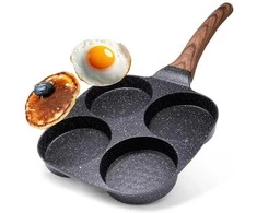 Granito kiaušinių keptuvė 4 skylės Juodas&amp;WOOD 19x19 cm