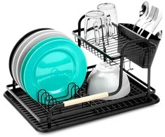 Indų džiovintuvas lėkštėms ir stalo įrankiams 2 lygių juodas VILDE 48,5 x 32 cm