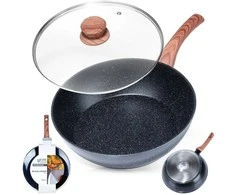 Indukcinė keptuvė su stikliniu dangčiu, neprideganti granitinė VILDE 28cm