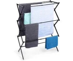 Juoda vertikali metalinė skalbinių džiovyklė, ištraukiama, 44,5–75 x 37,5 x 105 cm