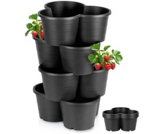 Juodas plastikinis sodo vazonas, kaskadinis, 4 aukštų, 4 vnt.