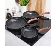 Juodas&amp;WOOD granitinės keptuvės rinkinys, 3 vnt. 20/24/28 cm