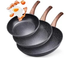 Juodas&amp;WOOD granitinės keptuvės rinkinys, 3 vnt. 20/24/28 cm