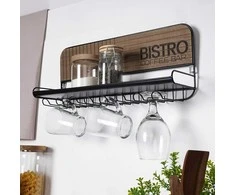 Kabykla stiklinėms, puodeliams, puodeliams, metalinė, juoda, tvirtinama prie sienos, BISTRO, 48x12x20 cm