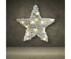 Kalėdinė apsnigta šviečianti žvaigždė puošmena, kalėdinis apšvietimas, 20 LED, 30 cm