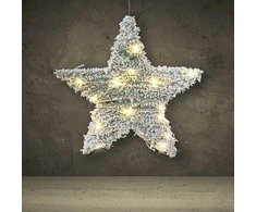 Kalėdinė apsnigta šviečianti žvaigždė puošmena, kalėdinis apšvietimas, 30 LED, 40 cm