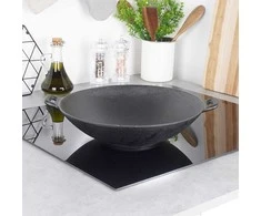 Ketaus keptuvė, wok, ketaus lėkštė su dviem rankenomis, apvali, 30 cm