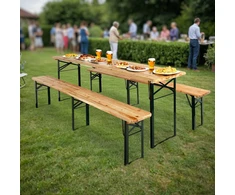 Lauko baldų komplektas LAGER plieno ir medinis komplektas: stalas + 2 suolai 220 cm