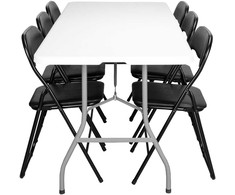 Lauko baldų komplektas Maitinimo komplektas FETA Baltas 180 cm + 6 BASICO kėdės