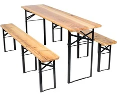 Lauko baldų komplektas Plieninio ir medinio stalo komplektas + 2 suolai 170 cm