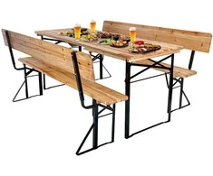 Lauko baldų komplektas PORTER plieno ir medinis sodo komplektas 175 cm stalas + 2 suolai