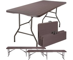 Lauko baldų komplektas Woodland Brown maitinimo komplekto stalas + 2 suolai