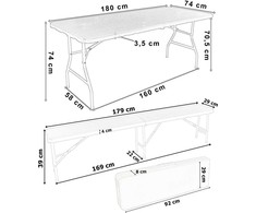 Lauko baldų komplektas Maitinimo komplektas Rotango rudas stalas 180 cm + 2 suolai