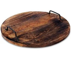 Medinė pjaustymo lenta, serviravimas, apvalus padėklas su rankenomis, 39-40 cm