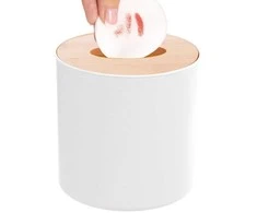 Mini vonios kambario šiukšliadėžė balta su bambukiniu dangteliu 1,5 l