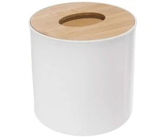 Mini vonios kambario šiukšliadėžė balta su bambukiniu dangteliu 1,5 l