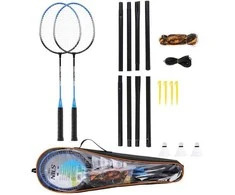 NRZ012 PLIENINIS / BADMINTONAS RINKINYS 2 REKETĖS + 3 SKIRTUMAI + TINKLAI 195x22cm + NILS dangtelis