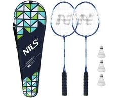 NRZ2052 ALIUMINIO / BADMINTONO RINKINYS 2 REKETĖS + 3 VEŽĖLIAI + NILS dangtelis