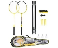 NRZ262 ALIUMINIO / BADMINTONO RINKINYS 2 REKETĖS + 3 PLUNKSTINĖS ŽALINĖS + TINKLAS 600x60cm + NILS dangtelis