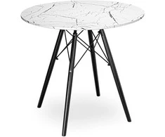 PARIS Juodas DTW apvalus stalas, 80 cm, baltas marmuras