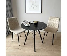 PARIS Juodas DTW apvalus stalas, 80 cm, juodas marmuras