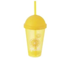 Plastikinis puodelis su dangteliu ir šiaudeliu 450 ml