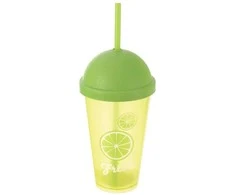 Plastikinis puodelis su dangteliu ir šiaudeliu 450 ml