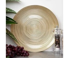 Plokščia vakarienės lėkštė, lėkštė, didelė, stiklinė, auksinė, 28 cm