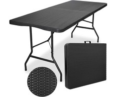 RATTAN maitinimo stalas sulankstomas į lagaminą - 180 cm, juodas