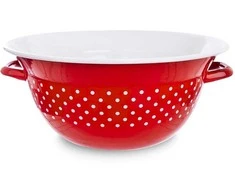 Retro raudonos spalvos emaliuotas dubuo su taškeliais, 26 cm, 2,5 l