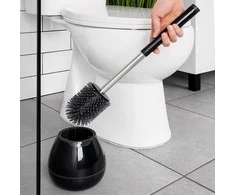 Silikoninis tualetinis šepetys su laikikliu ir žnyplėmis, juodas, 42 cm