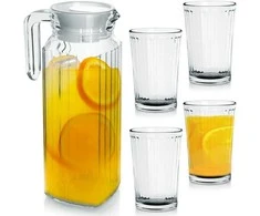 Stiklinės ir stiklinis ąsotis su dangteliu 1,1 l / 190 ml 5 vnt.