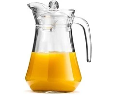 Stiklinis ąsotis vandeniui, kompotui, gėrimams, limonadui, su rankena ir dangteliu, 1,4 l