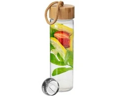Gertuvė Stiklinis butelis su plieniniu sieteliu, vandens butelis, sultys, limonadas, kavos tirščių filtras, vaisiai, 450 ml