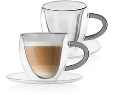 Terminiai puodeliai su lėkšte su dviguba sienele kavai ir arbatai DOUBLE 160 ml 2 vnt.