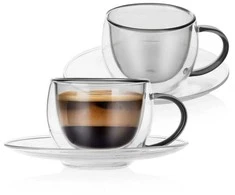 Terminiai puodeliai su lėkšte su dviguba sienele espreso kavai DOUBLE 90 ml 2 vnt.