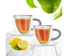 Terminiai puodeliai su lėkšte su dviguba sienele kavai ir arbatai DOUBLE 160 ml 2 vnt.
