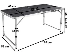 Lauko baldų komplektas TRAMP kempingas sulankstomas turistinis rinkinys 120x60 cm juodos medienos
