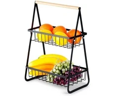 Vaisių daržovių krepšelis 2 pakopų metalinis juodas VILDE 29 cm