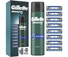 Gillette Mach3 skutimosi peiliukai, 8 vnt. + Mach3 gelis, 200 ml